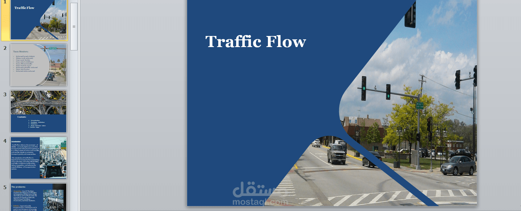 This is a simple example of my work on a PowerPoint presentation about traffic flow