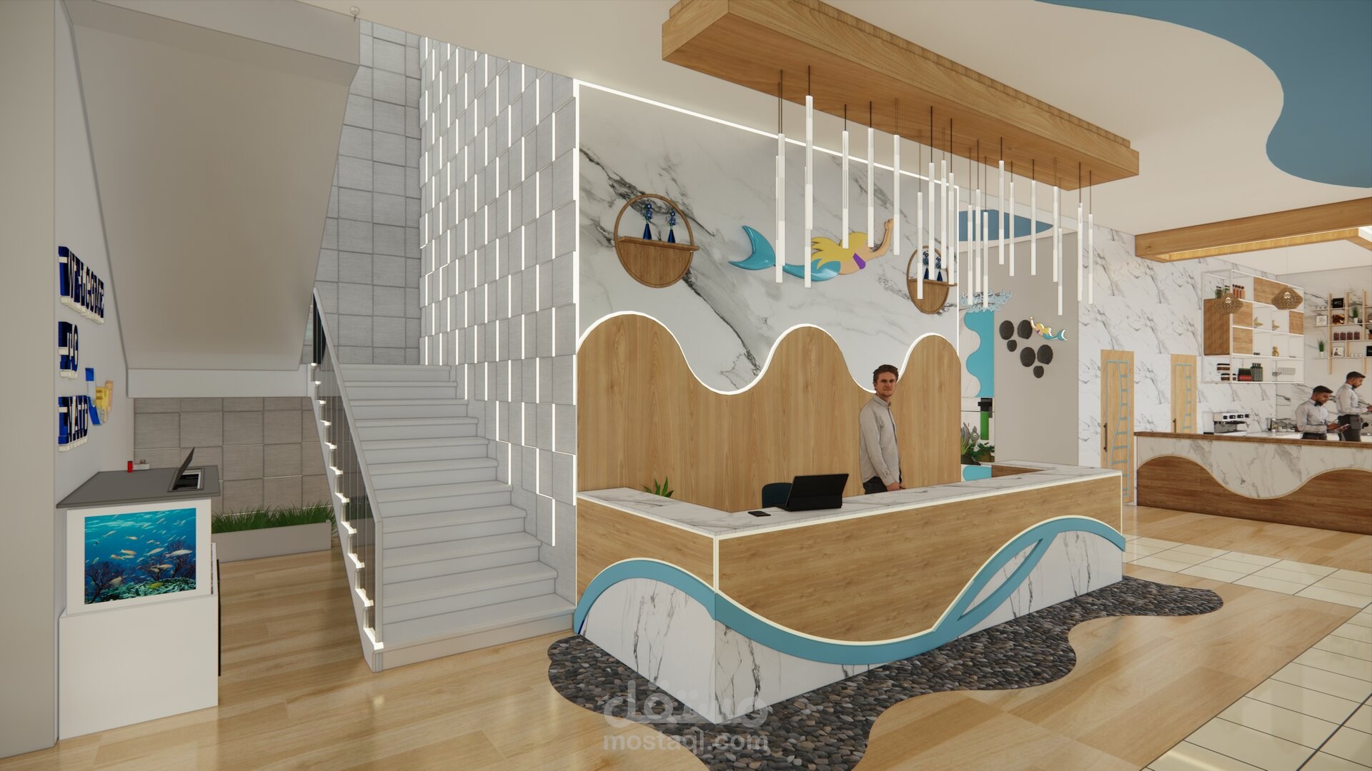 تصميم مطعم باستخدام الطراز البحري