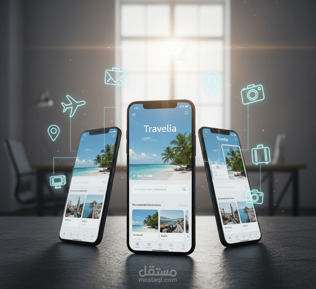 تصميم واجهات موقع Travelia لحجز الرحلات والسياحة