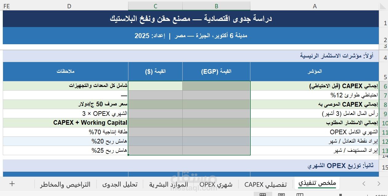 اعداد دراسات الجدوى الفنية والمالية