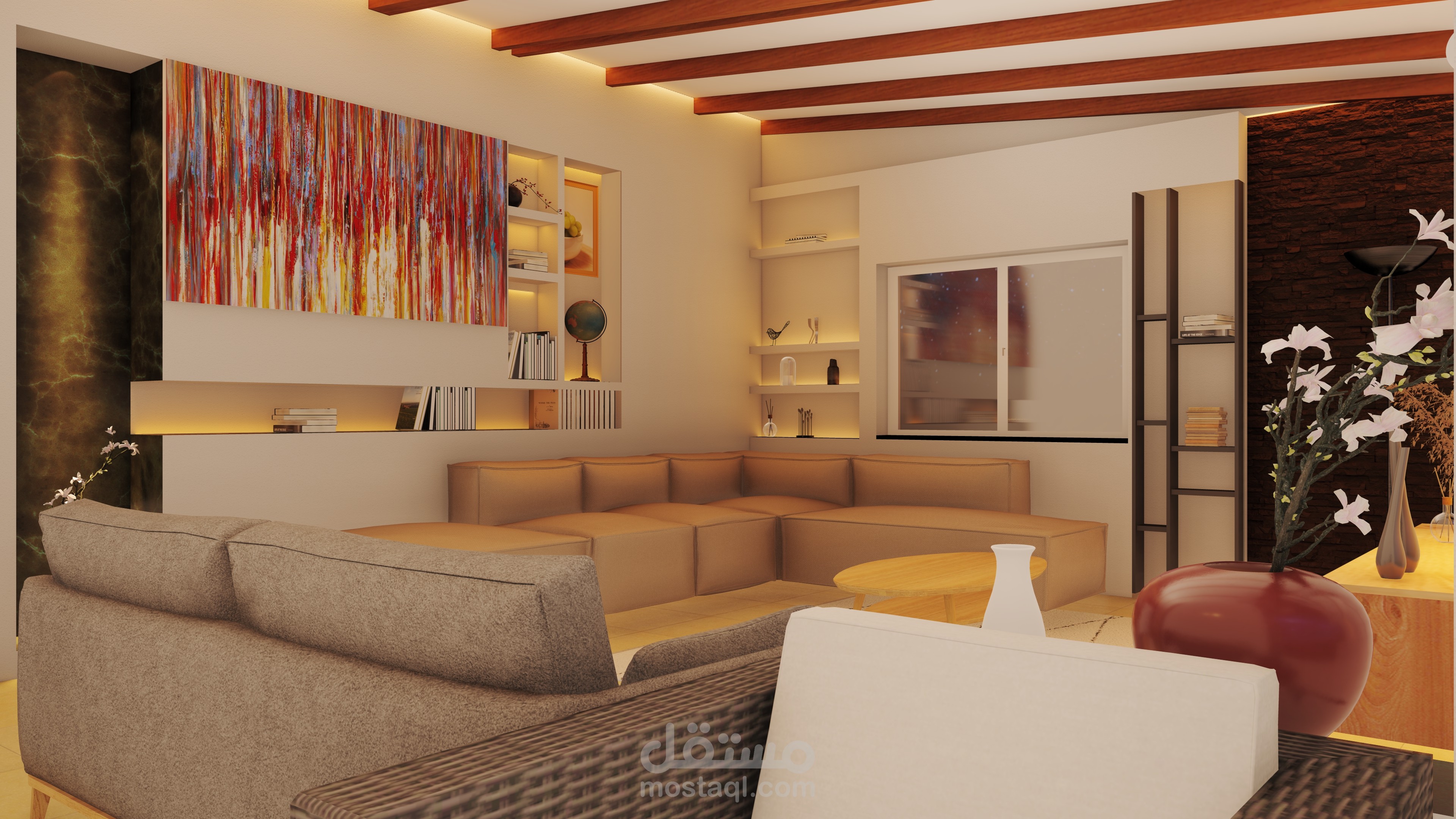 تصميم داخلي لستوديو مع الاظهار المعماري