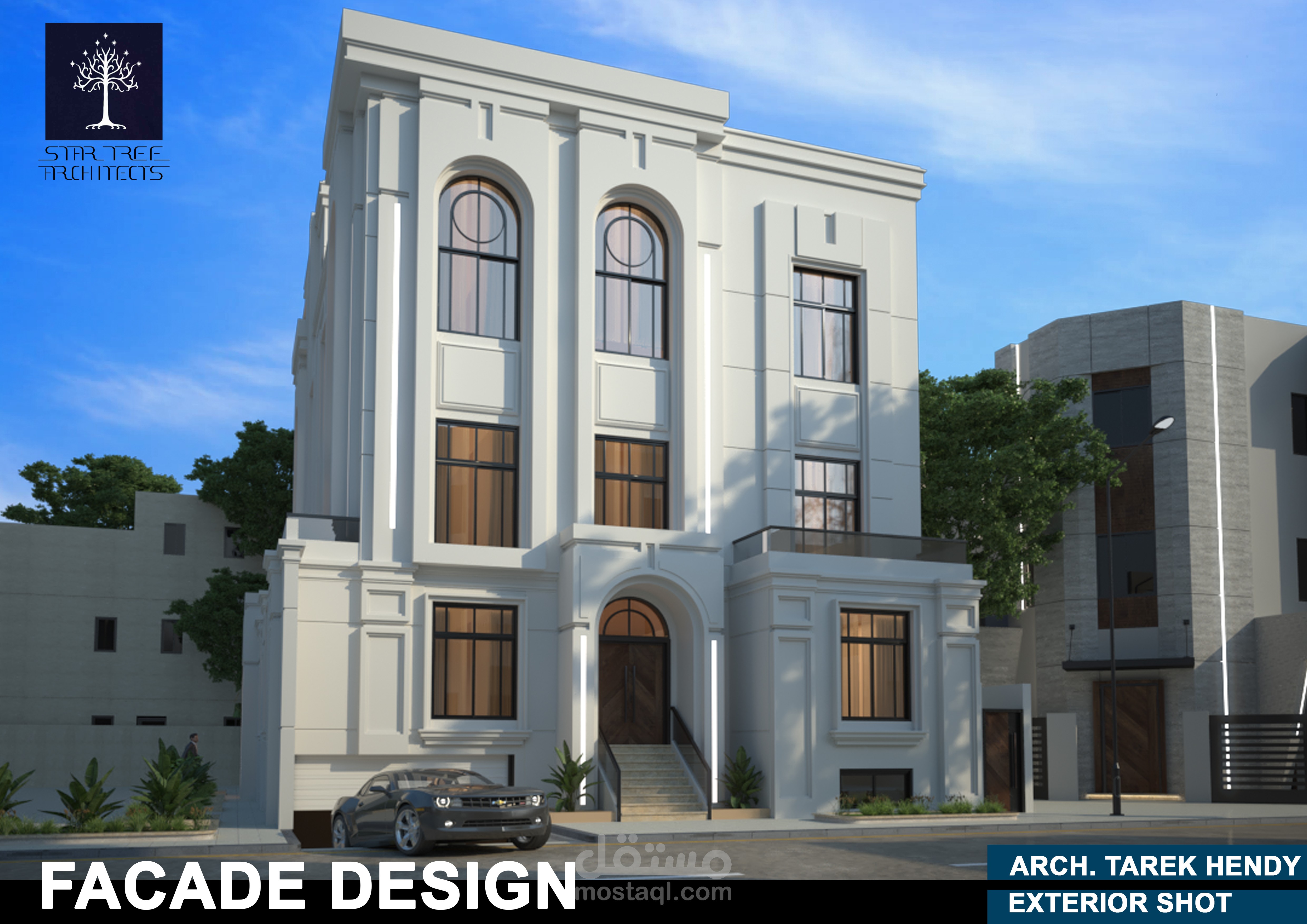 Private Residential Building 3D Exterior Facade Neo Classic Design  2024 - مشروع تصميم خارجي احترافي لفيلا سكن خاص بدولة الكويت - تصميم خارجي واجهة