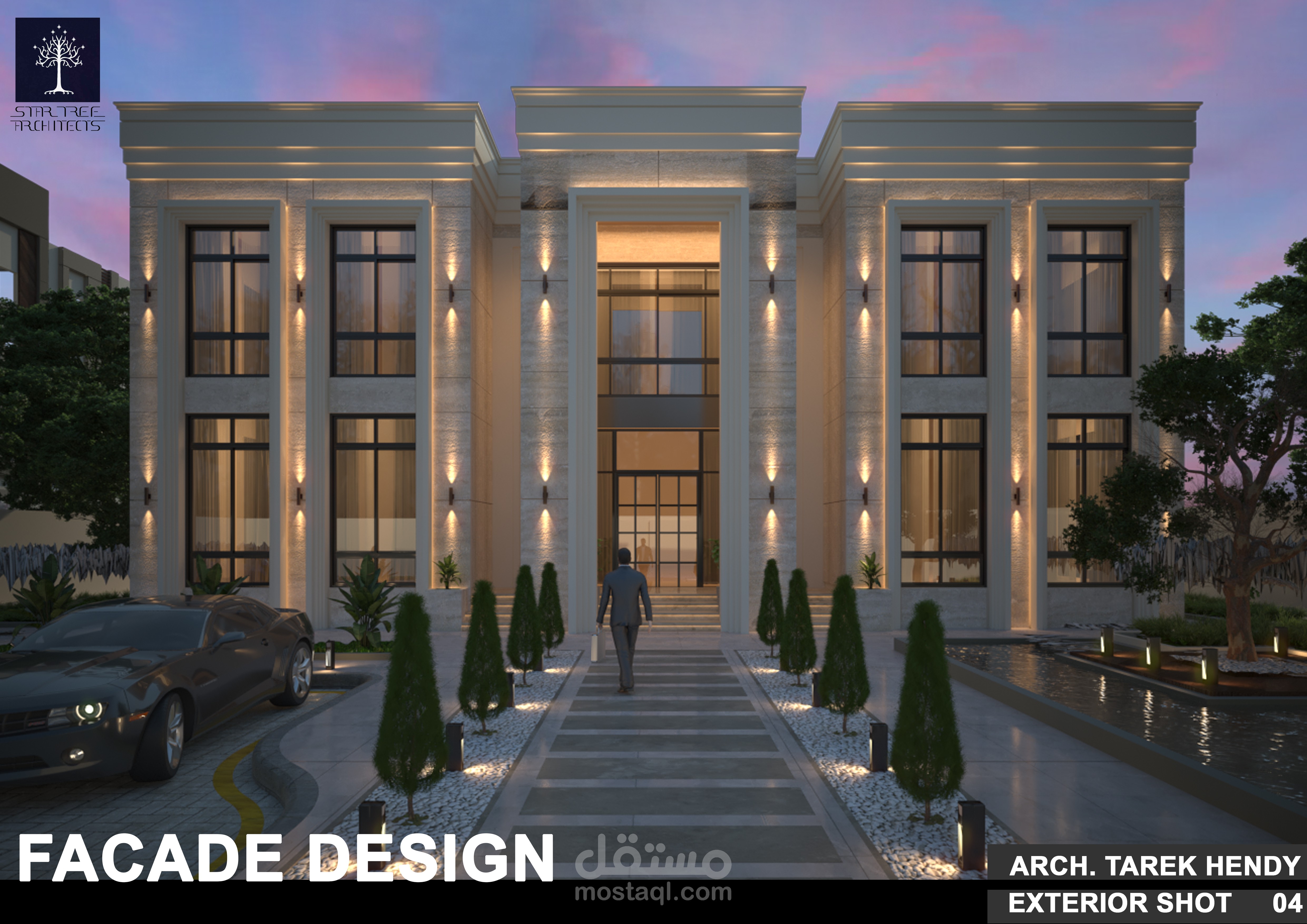 مشروع منفذ لمستقل 2025 بدولة الامارات العربية المتحدة - exterior 3D Design - تصميم واجهة نيو كلاسيك لفيلا خاصة PRIVATE RESIDENTIAL VILLA FACADE DESIGN  -UAE