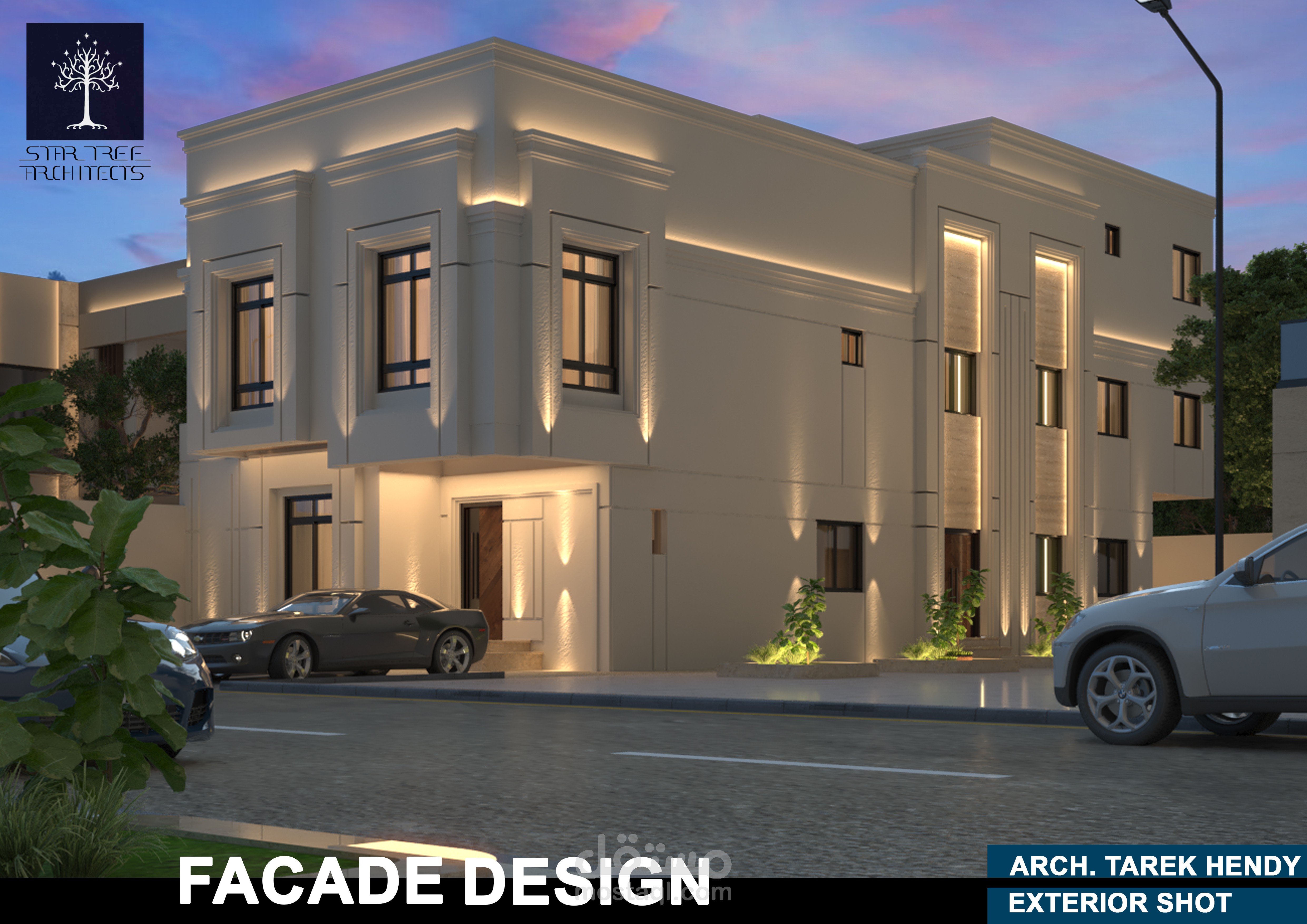 مشروع منفذ 2025 بالمملكة العربية السعودية منفذ لعميل مستقل - Exterior 3D Design - تصميم واجهة مودرن- لفيلا خاصة PRIVATE RESIDENTIAL VILLA FACADE DESIGN -KUWAIT