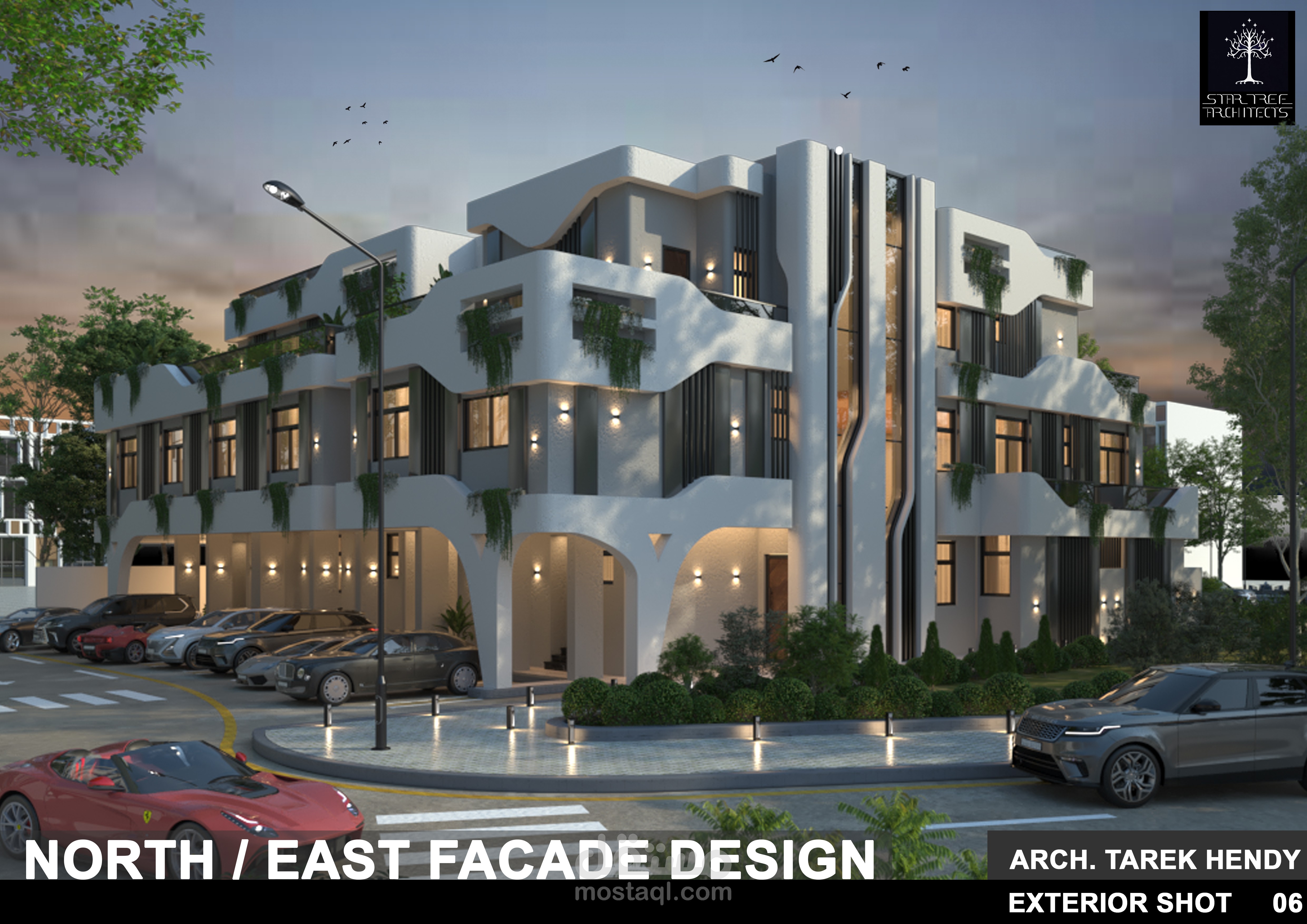 مشروع منفذ 2025 بالمملكة العربية السعودية منفذ لعميل مستقل محترم - Exterior Futuristic Modern wavy 3D Facade  Design- تصميم واجهة مودرن مستقبلية- لفيلا  متعددة الوحدات MULTI-UNITS RESIDENTIAL VILLA FACADE DESIGN -KSA