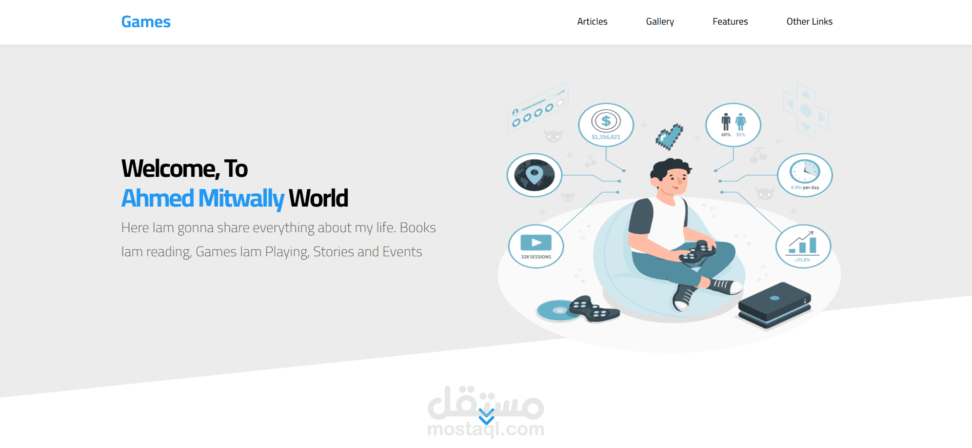 تصميم موقع شخصي تفاعلي لعرض الألعاب والمقالات باستخدام HTML وCSS وJavaScript