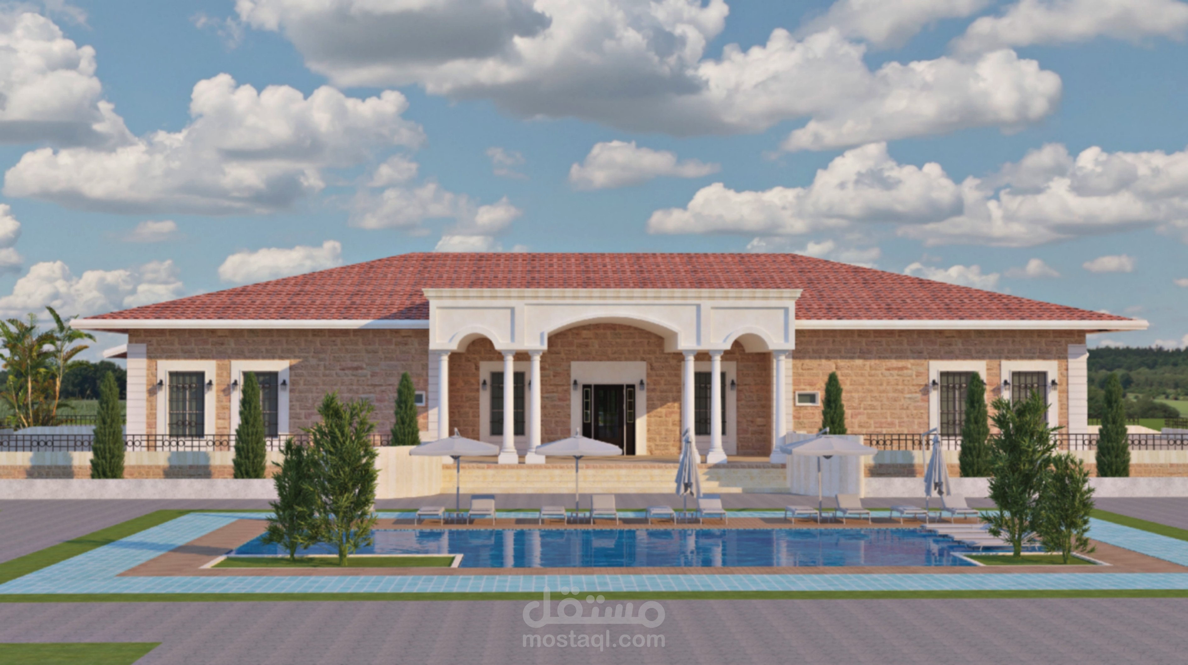 التصميم المعماري لفيلا سكنية وتخطيط الموقع العام الخاص بها