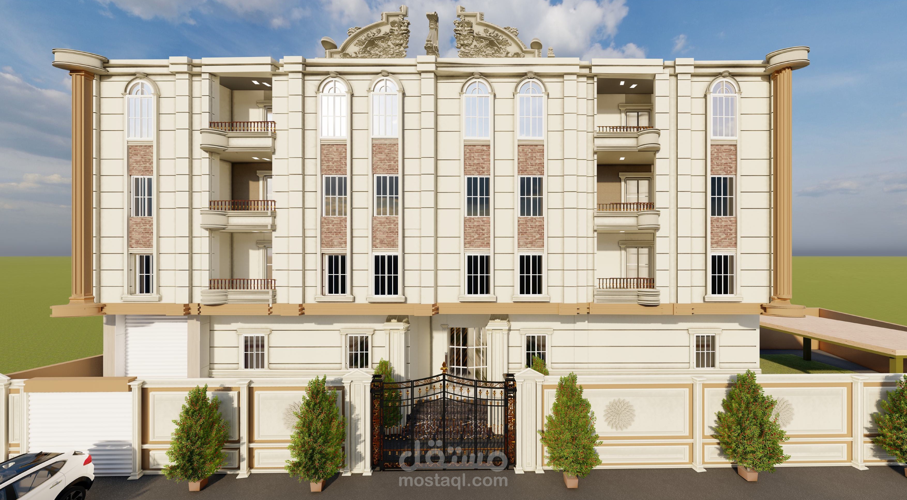 تصميم  معماري خارجي لمبني بالطراز ألترا كلاسيك الممزوج