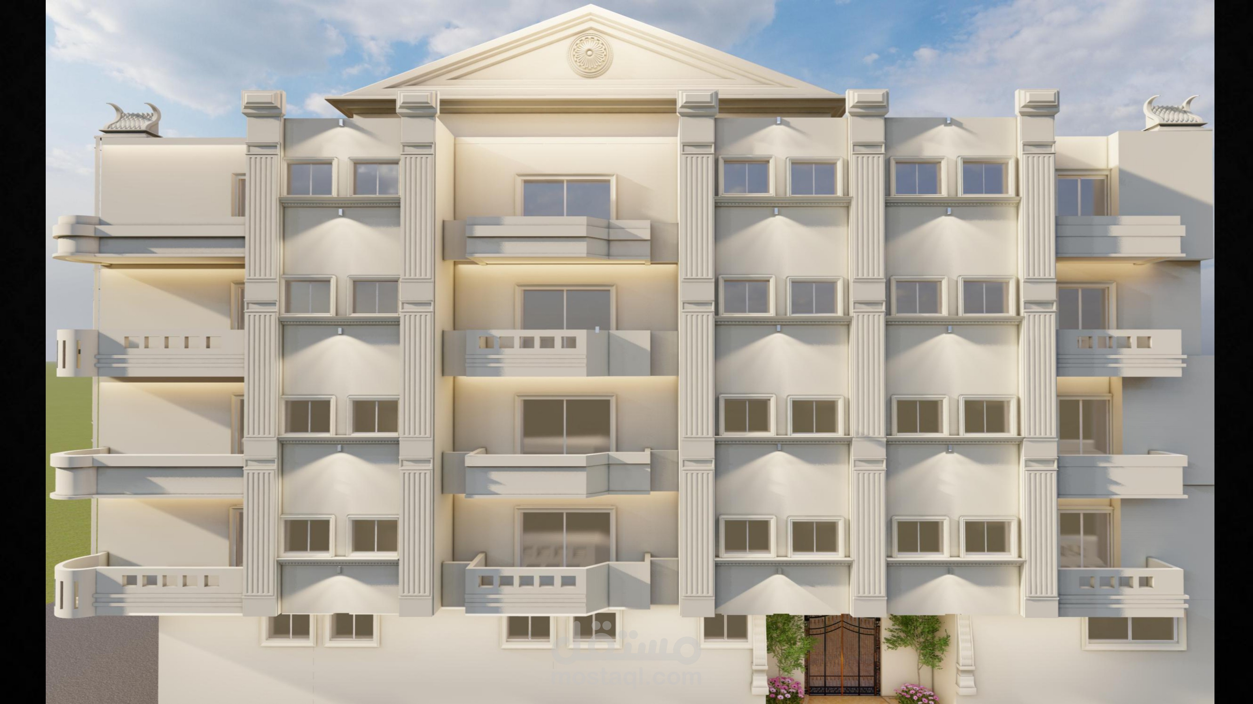 تصميم خارجي لعمارة سكنية طراز نيو كلاسيك