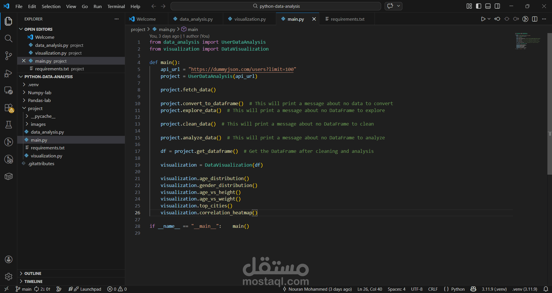 python data analysis using numpy, pandas, matplotlib and seaborn