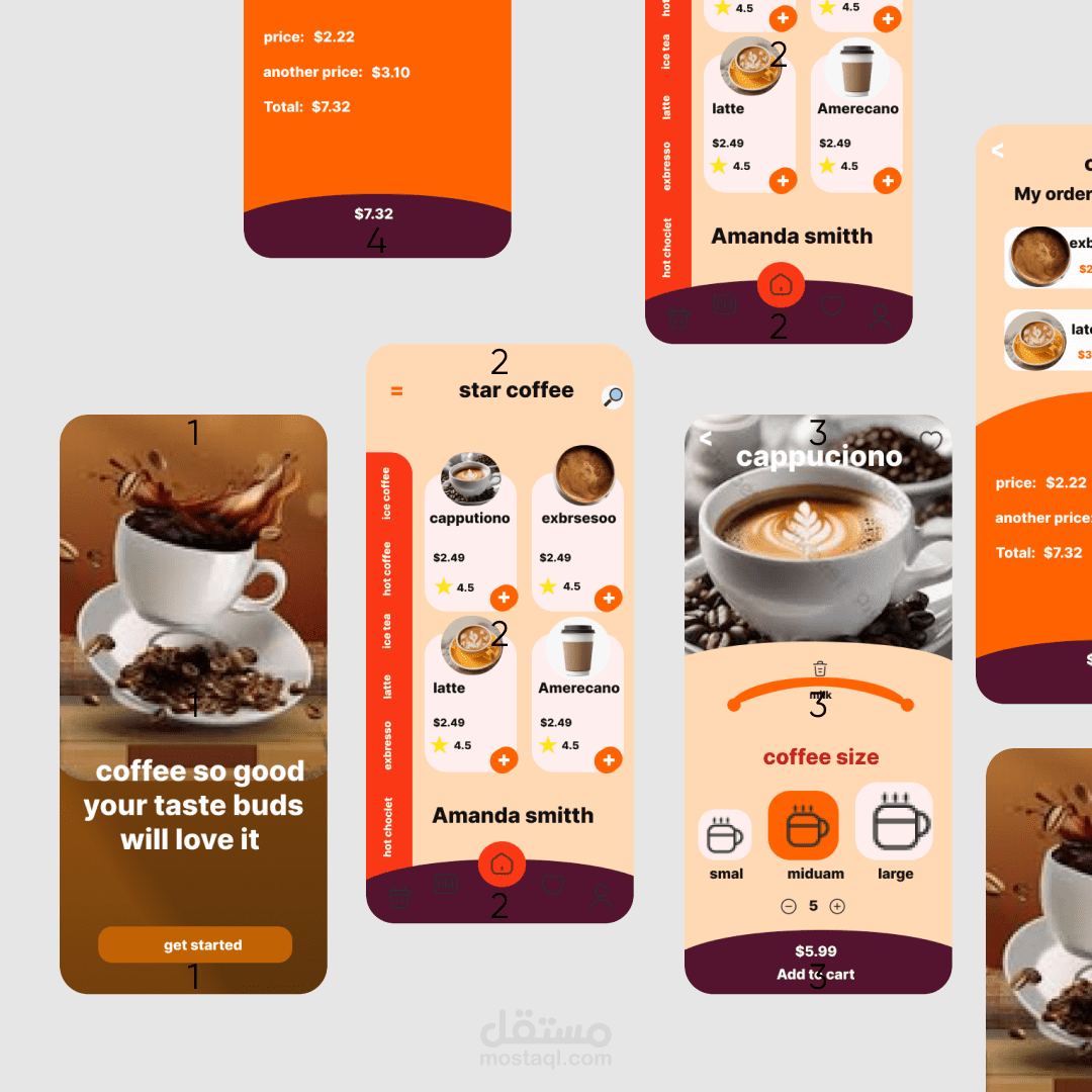تصميم UX/UI تطبيقstar caffe