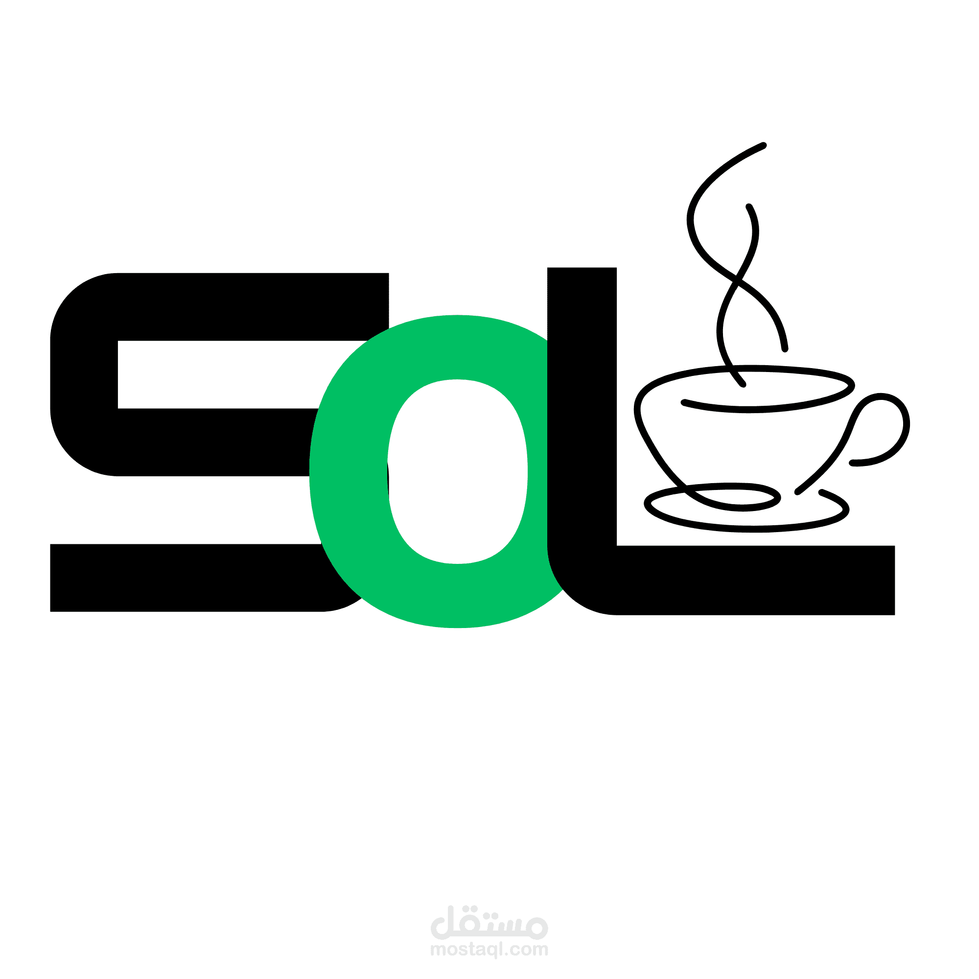 شعار SOL Coffee & Lounge | مزيج بين الخطوط التجريدية وفن الرسم بالخط الواحد.