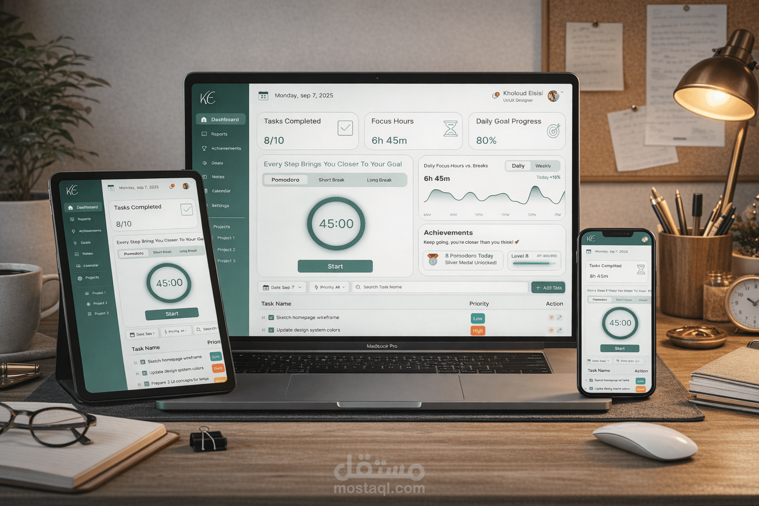 لوحة تحكم لزياده الانتاجية وإدارة المهام.
