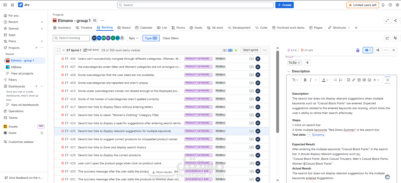 Manual Testing for Etmana Website using Jira