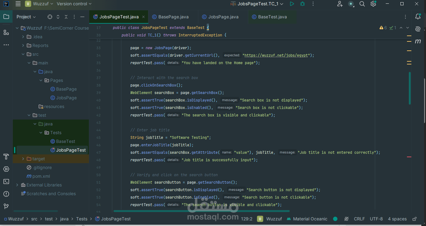 مشروع Automation Testing لموقع Wuzzuf