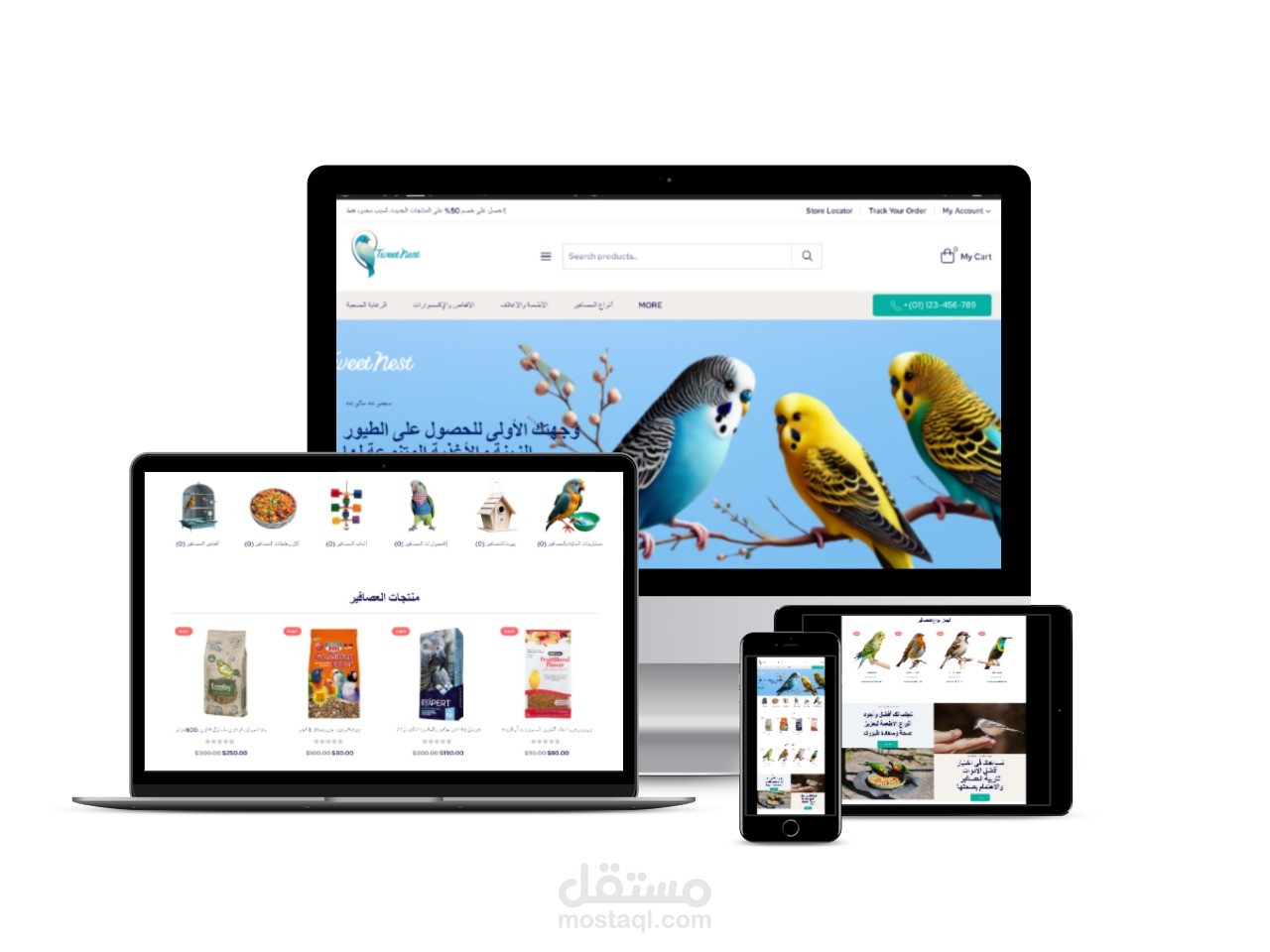 تصميم متجر إلكتروني لبيع مستلزمات الطيور