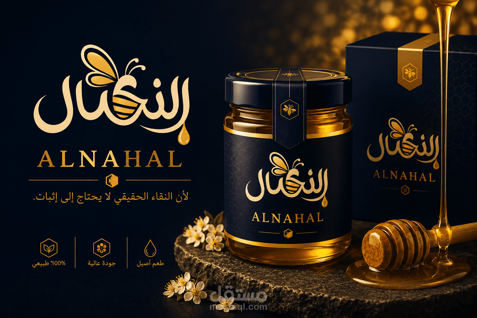 "هوية بصرية فاخرة لمتجر عسل طبيعي — ALNAHAL"