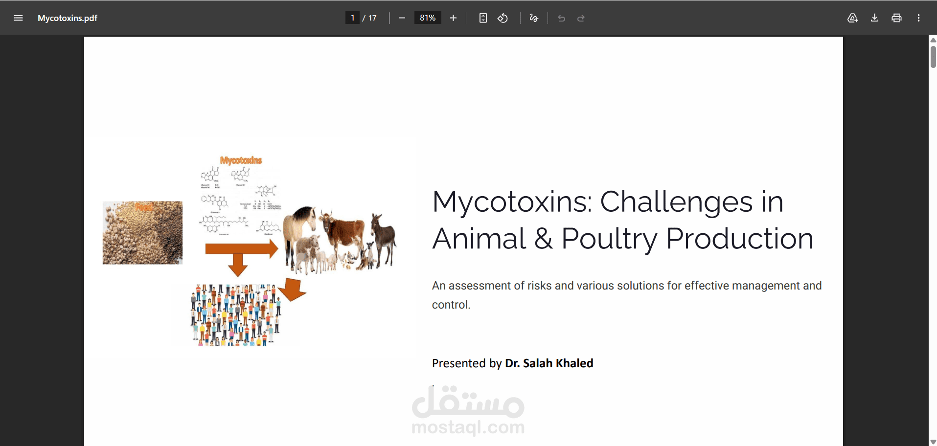 السموم الفطرية وتأثيرها على الدواجن والحيوانات | عرض تقديمي علمي