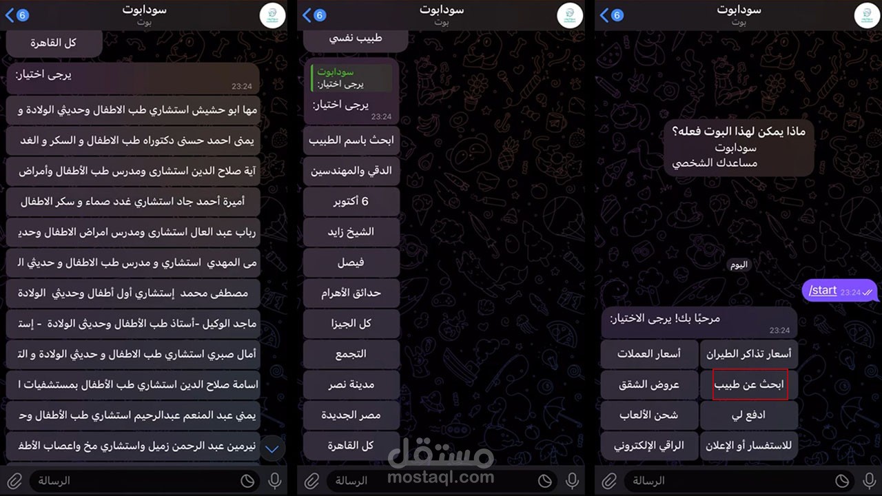 بوت البحث عن طبيب في مصر