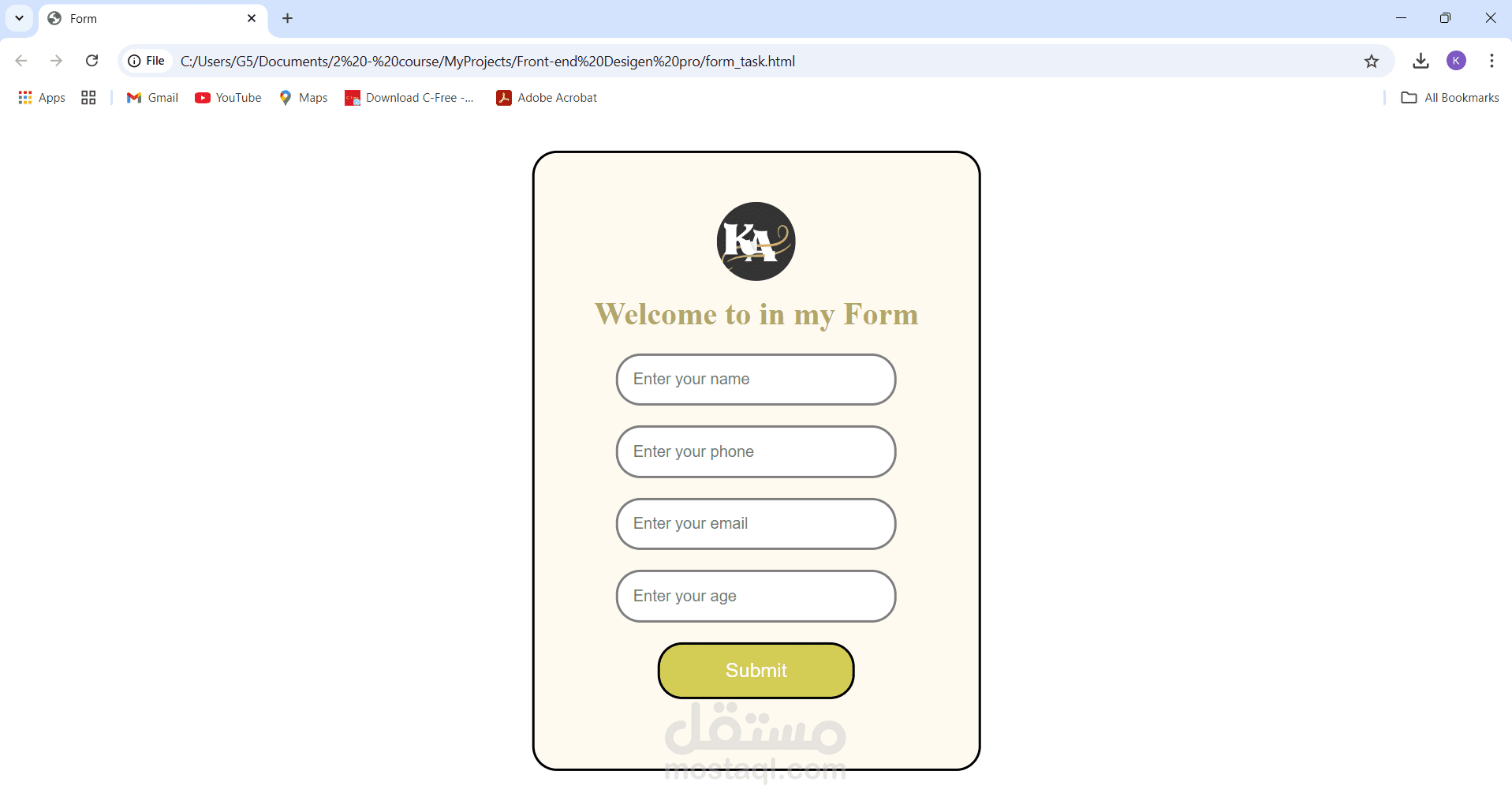 تصميم صفحه فورم تسجيل باستخدام HTML , CSS ,JS