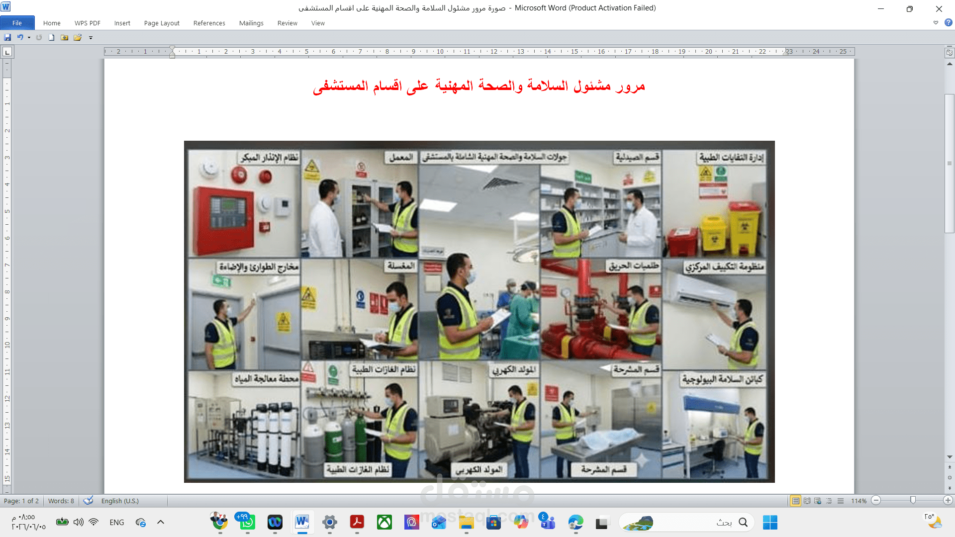 عمل قوائم مرور لمسئول السلامة والصحة المهنية على جميع اقسام المستشفى