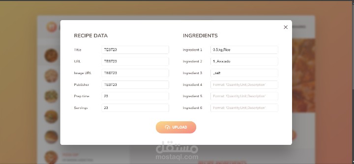 Recipe application with costum recipe uplaods