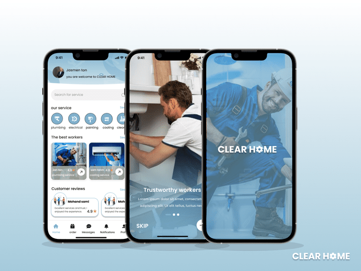 تصميم تطبيق موبايل خدماتي (clear home)