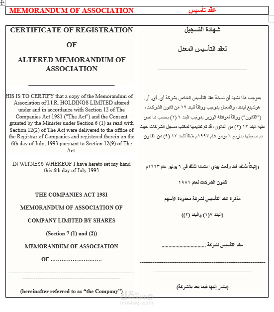 MEMORANDUM OF ASSOCIATION