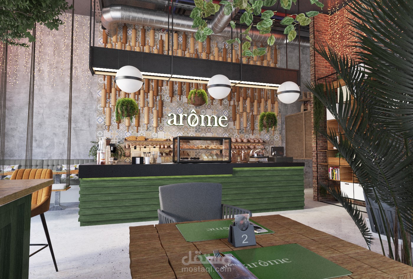 تصميم داخلي لمخبز وكافيه - Interior design for a bakery and cafe