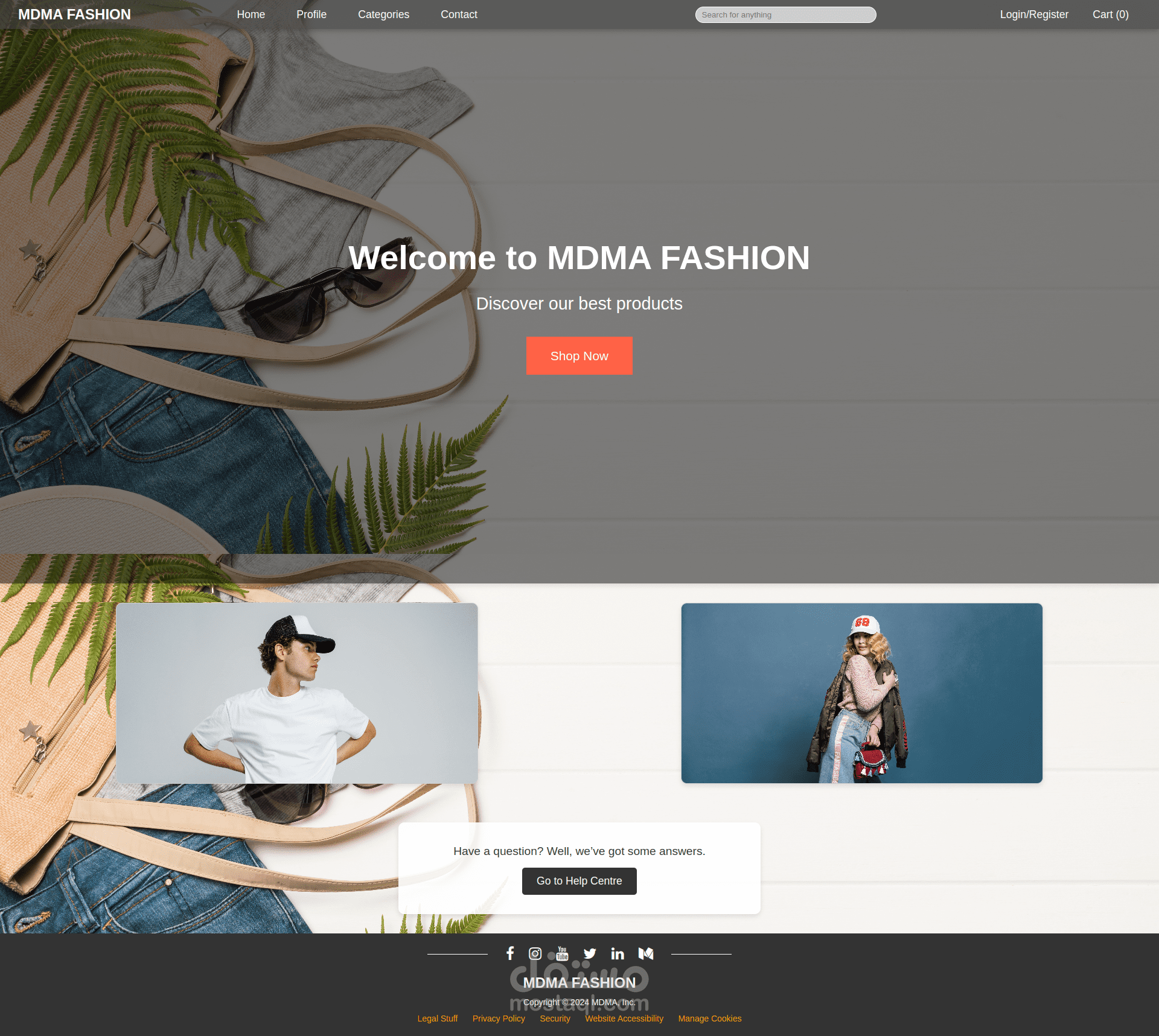متجر إلكتروني لبيع الملابس بتصميم احترافي ومتجاوب (E-commerce)