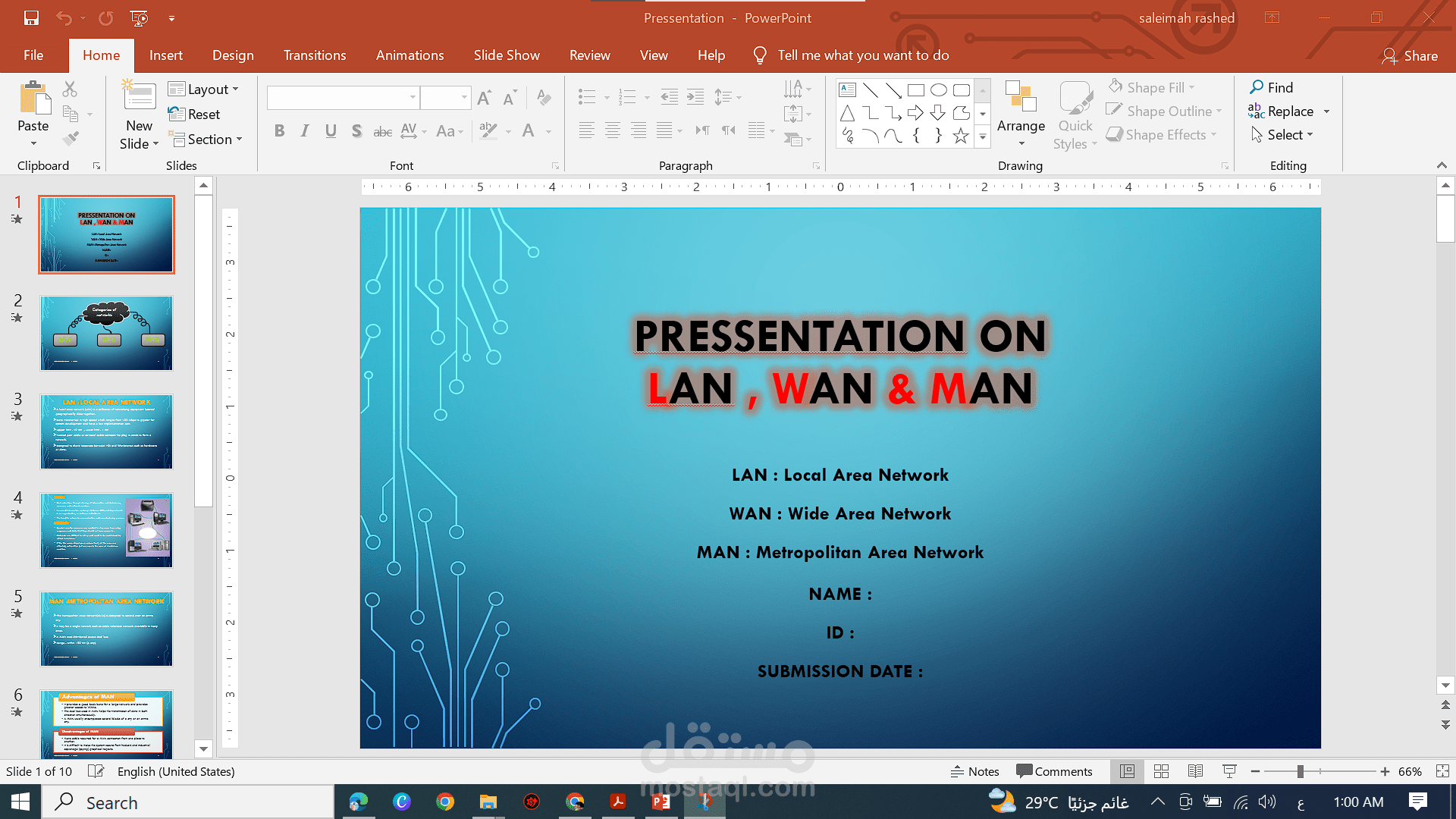 تصميم عرض تقديمي احترافي (PowerPoint) بهوية بصرية جذابة وتنظيم احترافي للمحتوى