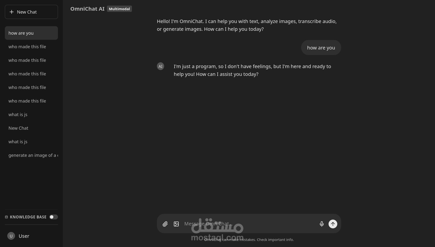 منصة ذكية متكاملة (Multimodal AI Chatbot)