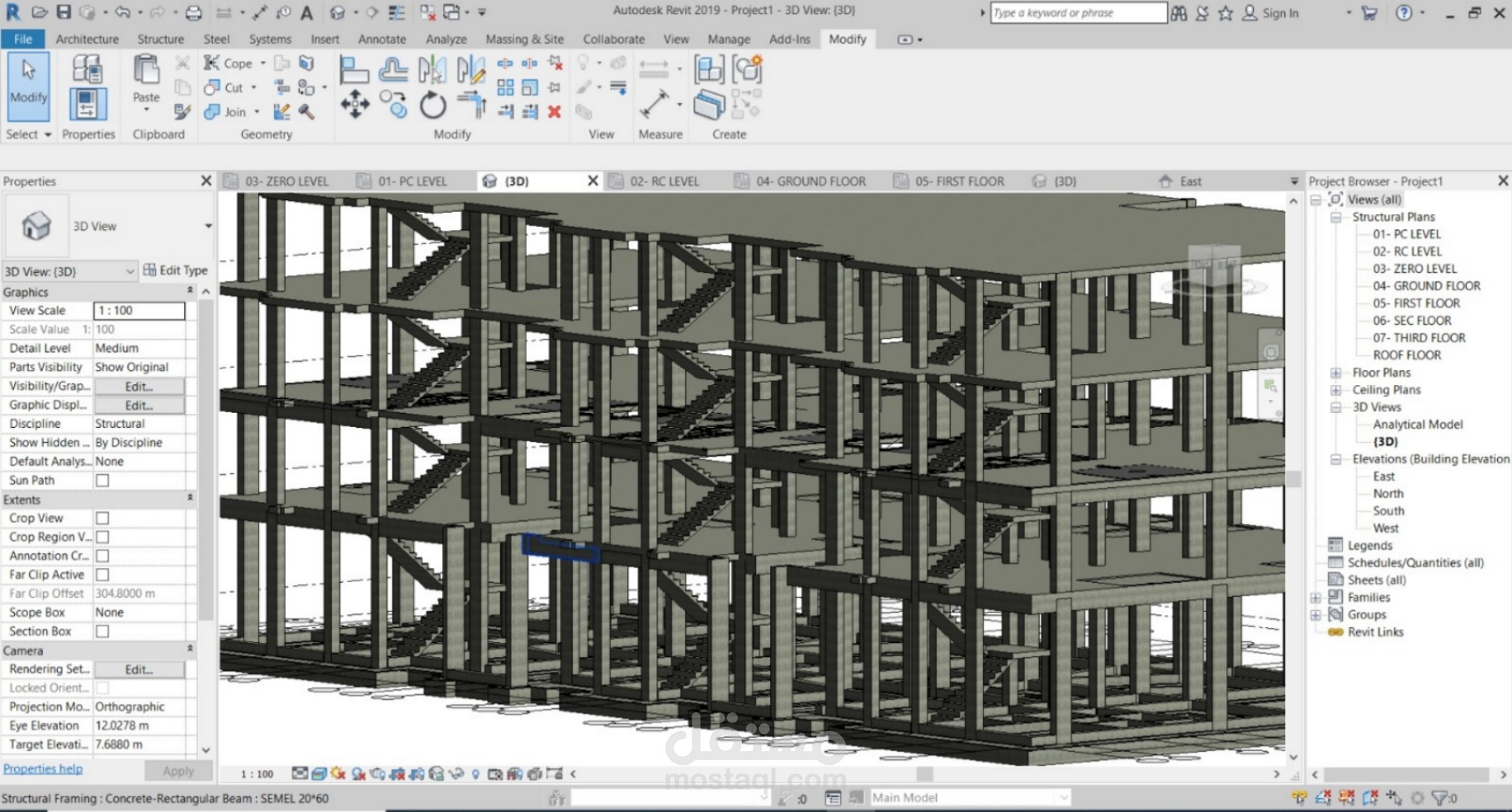 نمذجة مشروع انشائي بتقنية ال Bim باستخدام برنامج Revit