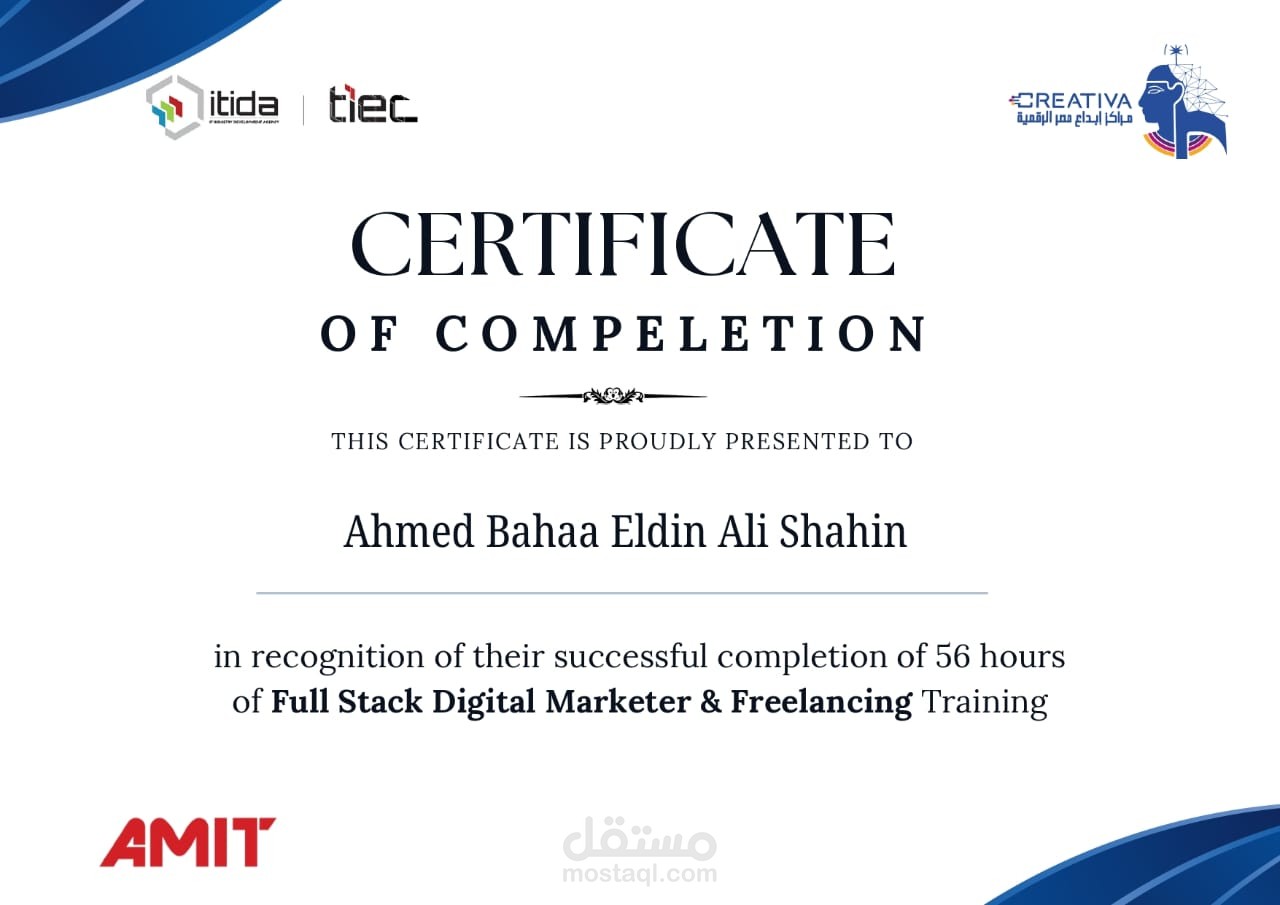 خبرة تدريبية فى التسويق الالكتروني والميديا باينج (Digital Marketing , Media Buying) فى وزارة الاتصالات المصرية