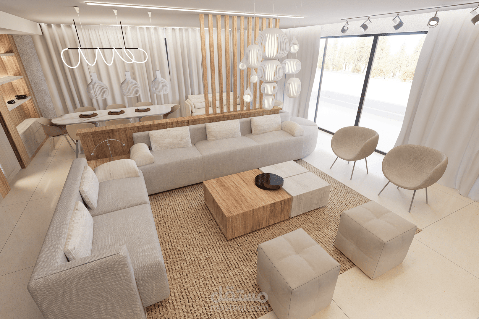 تصميم صالون وطعام بتنسيق معاصر | Contemporary Living and Dining Room Design