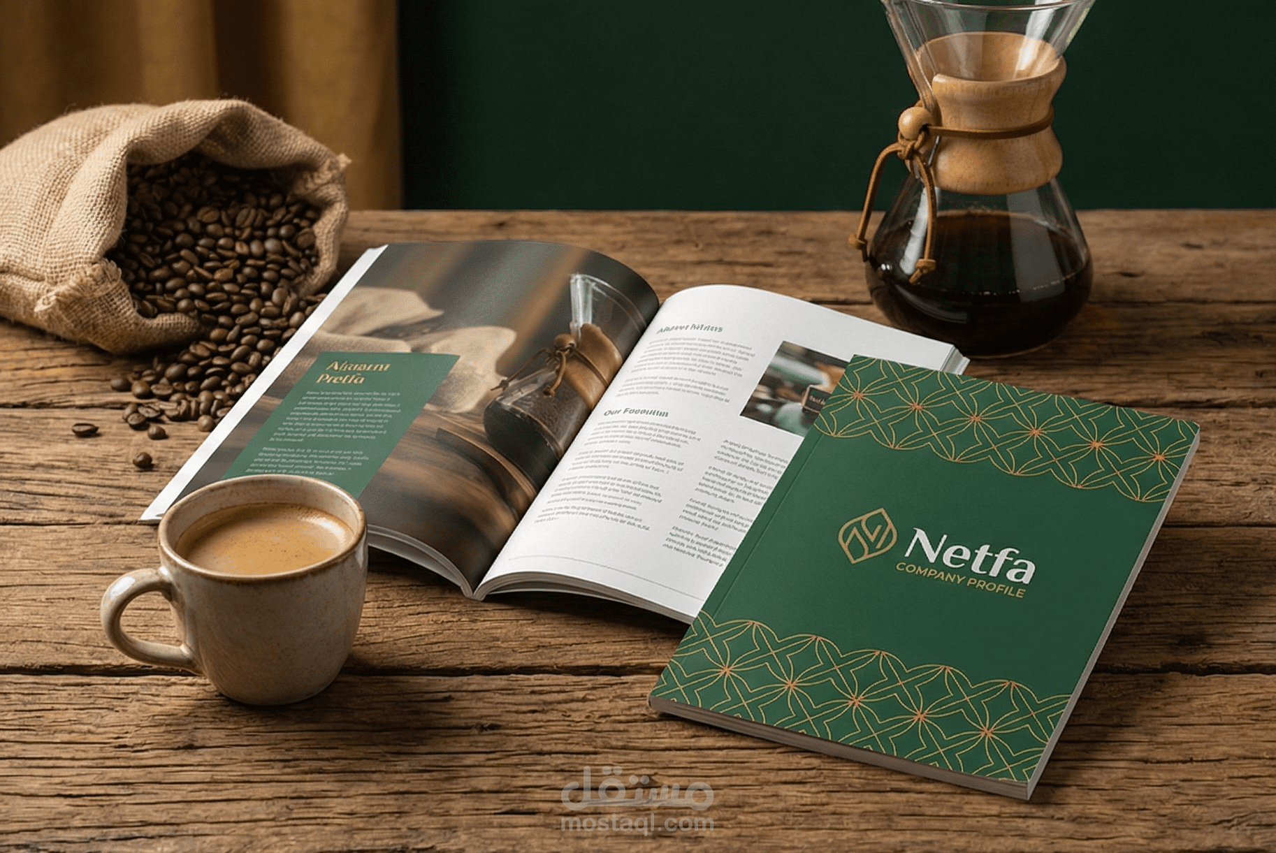 تصميم هوية بصرية وشعار احترافي لمقهى Netfa