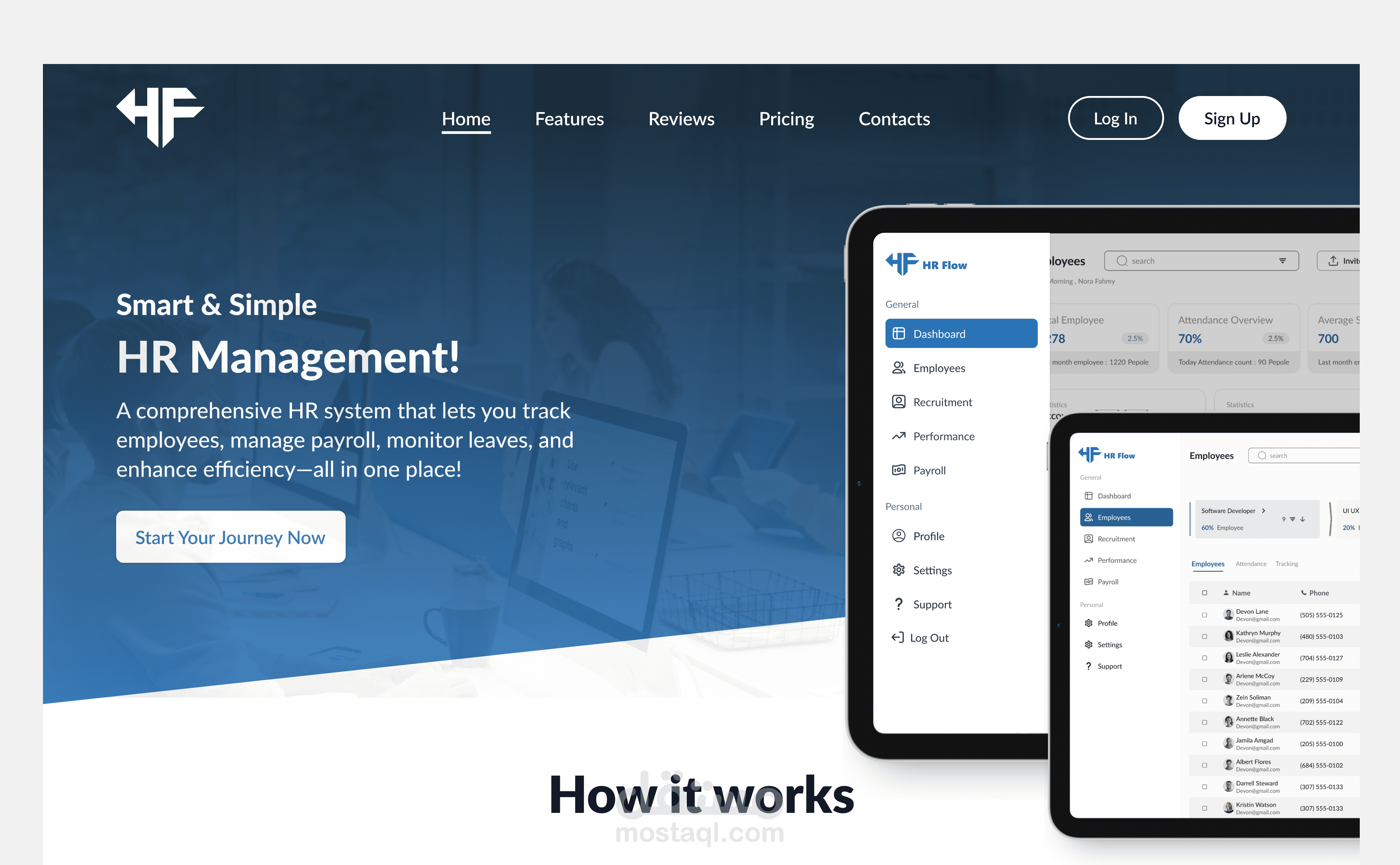 HR FLOW Responsive Landing Page | تصميم صفحة هبوط متجاوبة | UI/UX احترافي | تسويق نظام إدارة الموارد البشرية | صفحة تسويقية سريعة ومتوافقة مع جميع الأجهزة