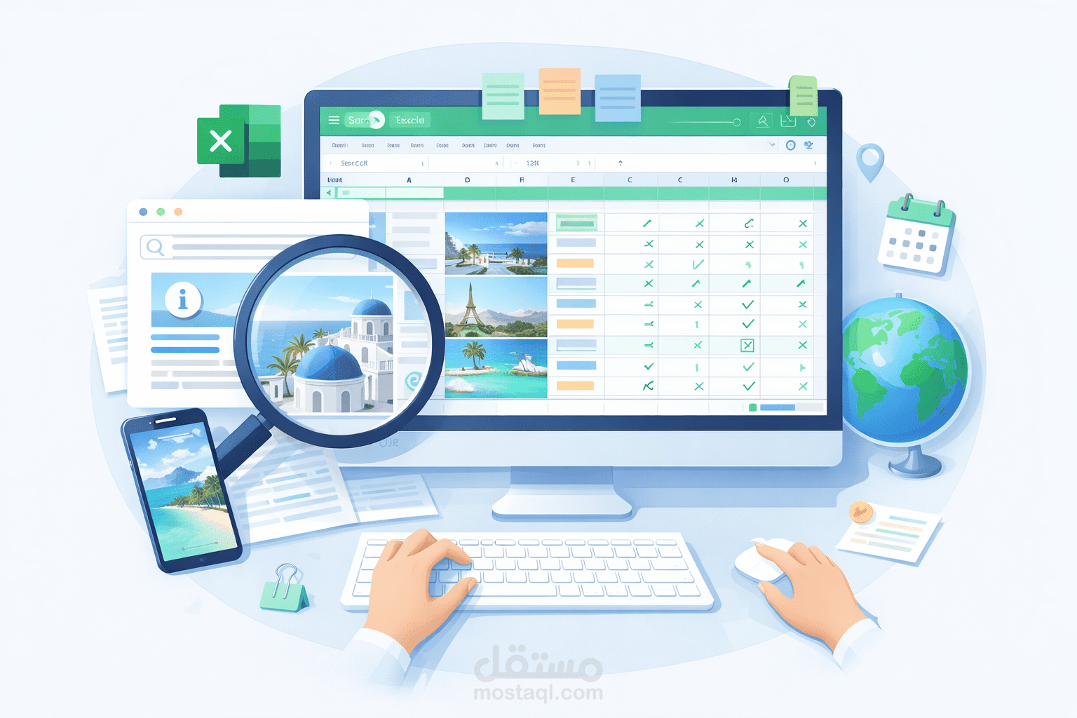 بحث احترافي وإدخال بيانات سياحية بدقة عالية (Excel)