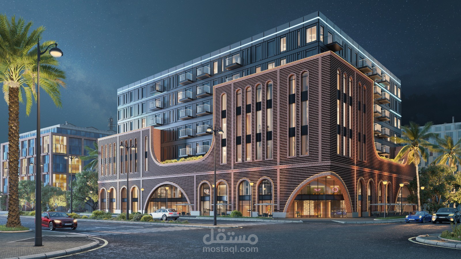 تصميم معماري لبناية إدارية سكنية (Com-Res)