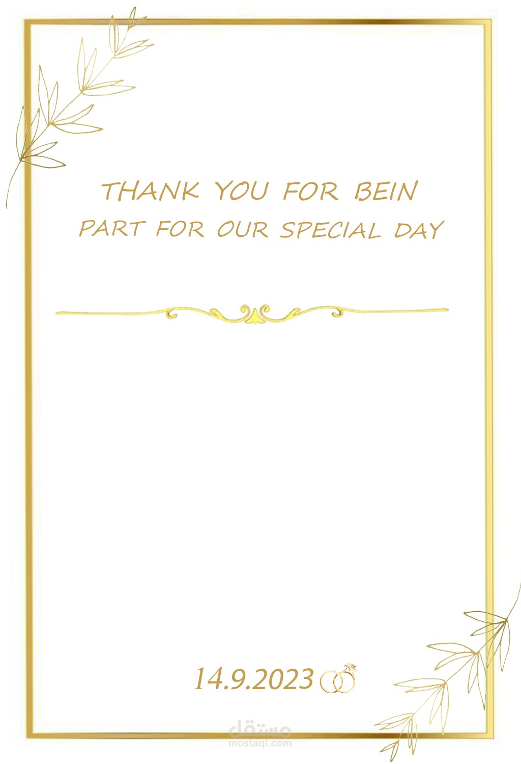 تصميم بطاقة شكر زفاف بأسلوب أنيق وذهبي