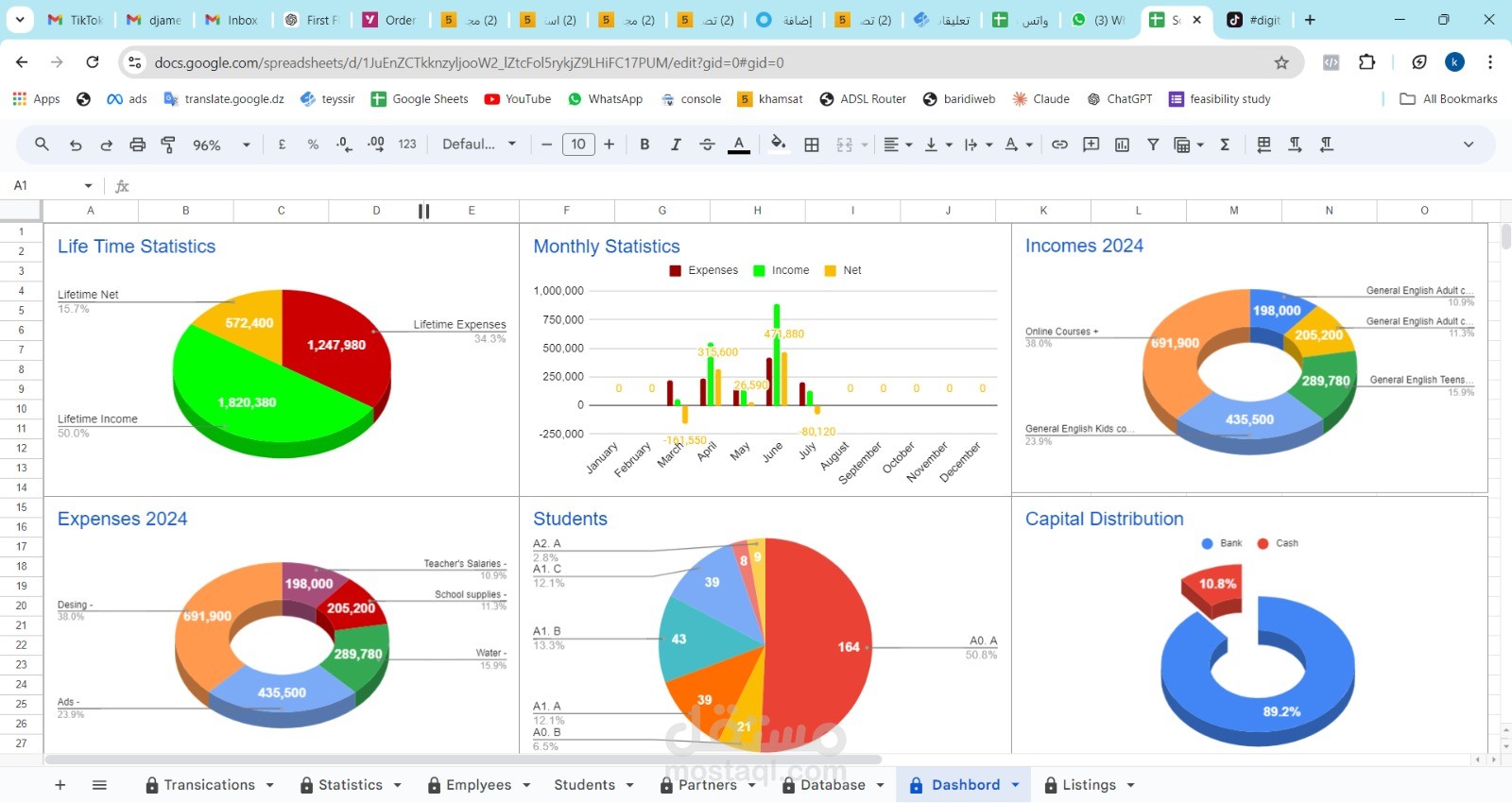 برمجة نظام لتسير مدرسة لغات على Google sheets