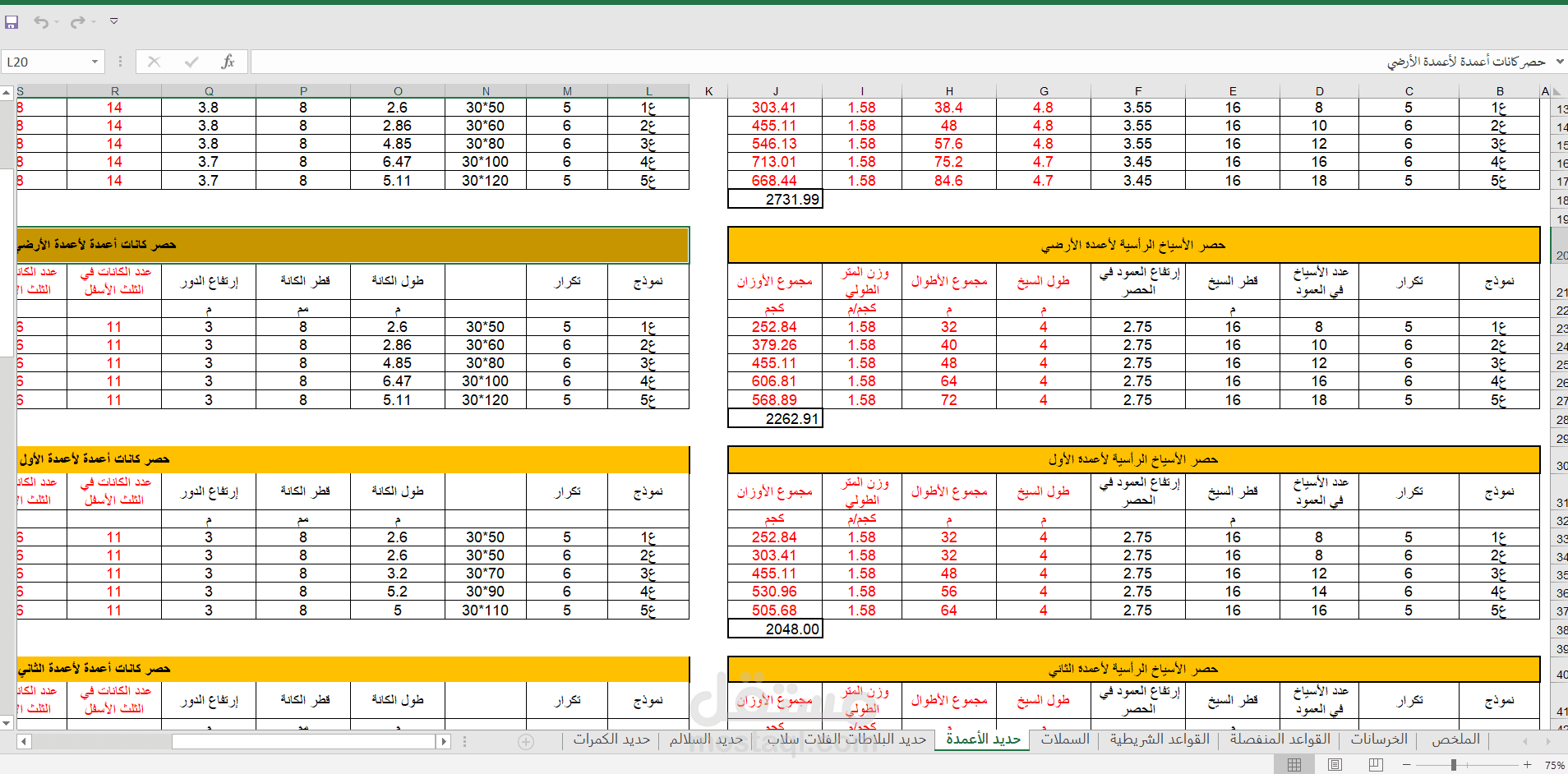 حصر كميات الخرسانه والحديد