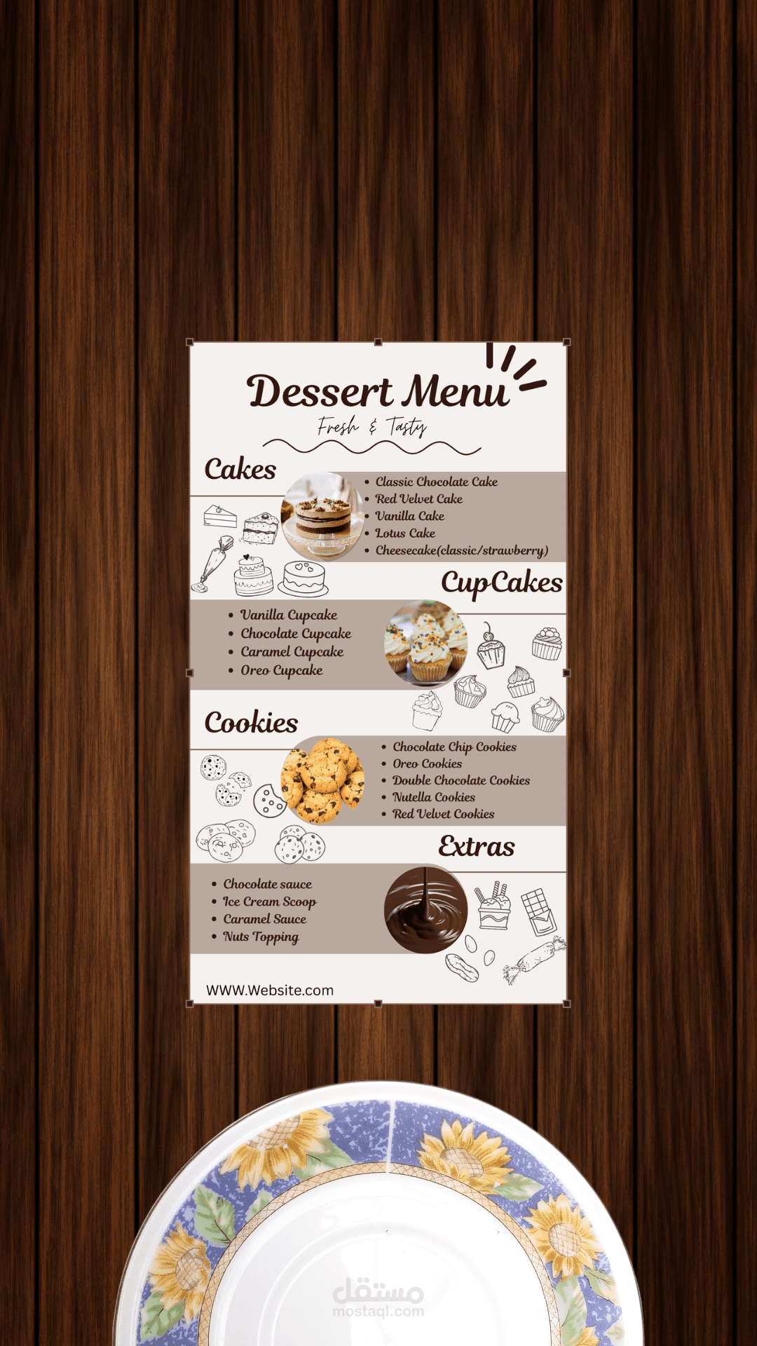 تصميم منيو حلويات احترافي وجذاب للمطاعم والكافيهات