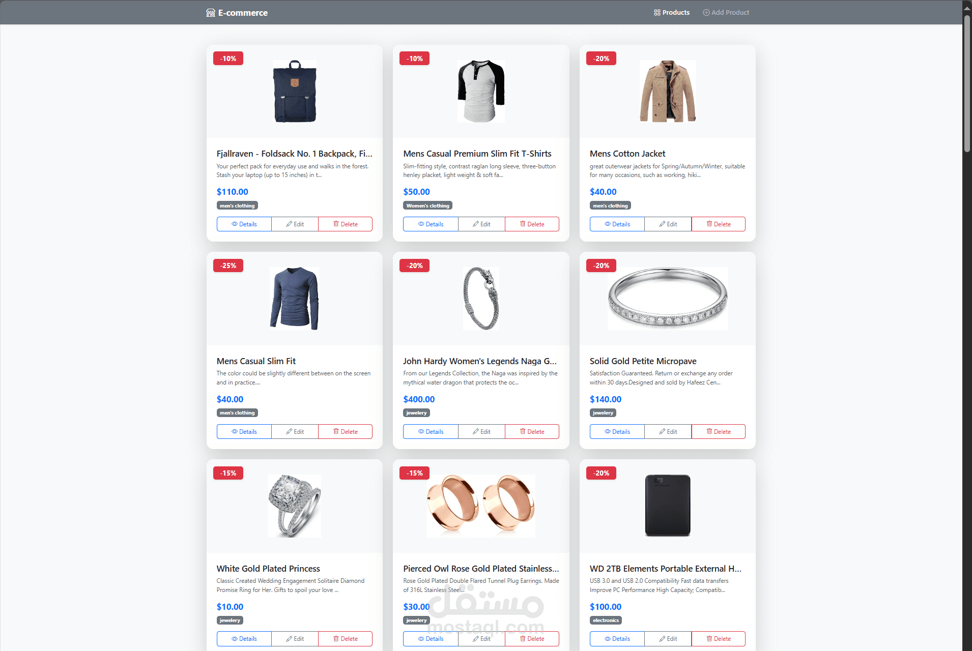 تصميم وتطوير واجهة لوحة تحكم لموقع تجارة إلكترونية (E-commerce Dashboard)