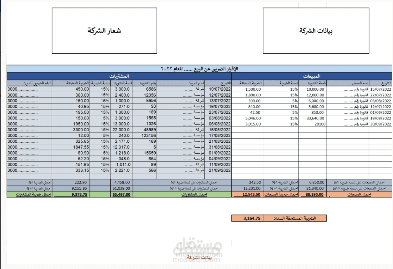 اقرارات ضربية شهرية او ربعية