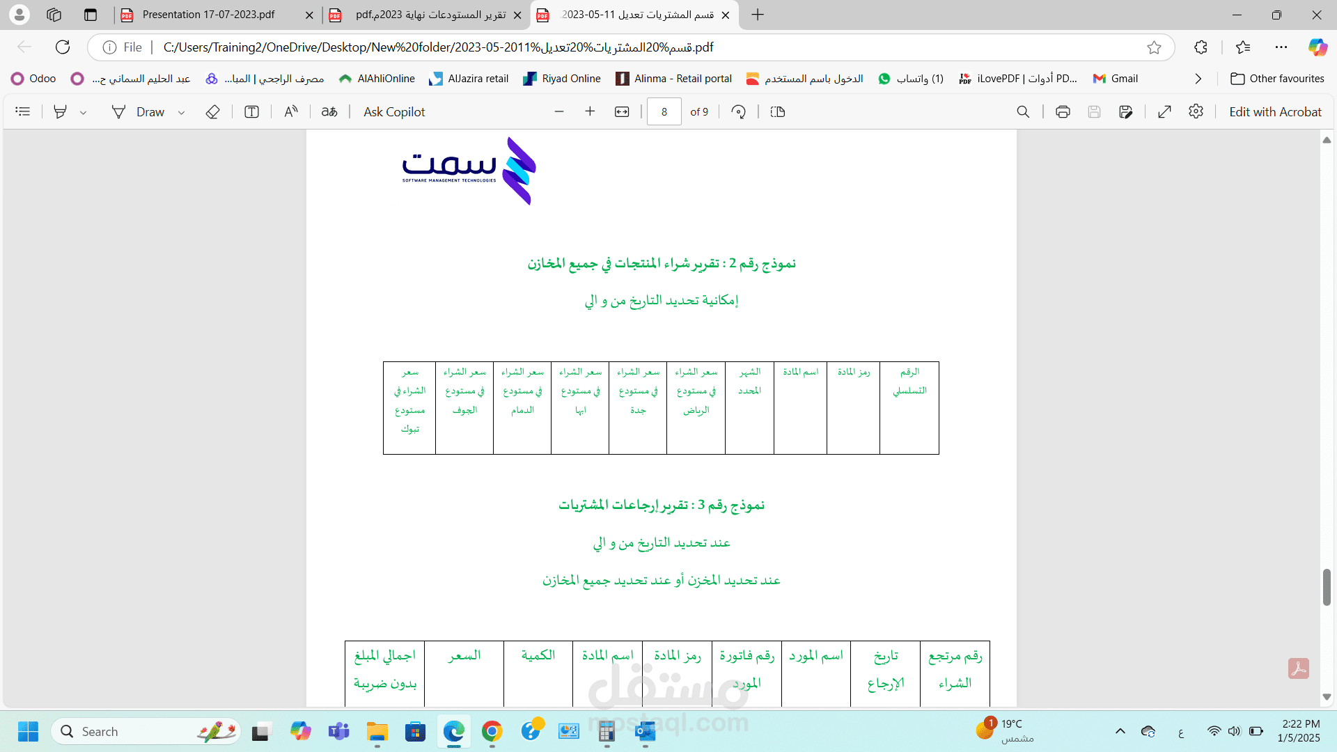 كتابة تحليل لقسم المشتريات و المستودعات لبرنامج أودوو
