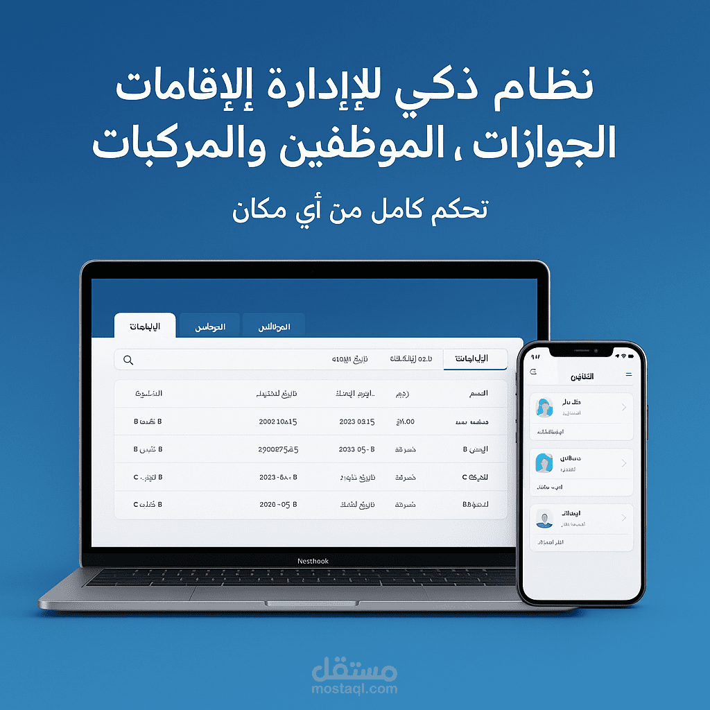 نظام ويب متكامل لإدارة الإقامات والجوازات والسيارات والموظفين | مع تنبيهات وتجديد تلقائي