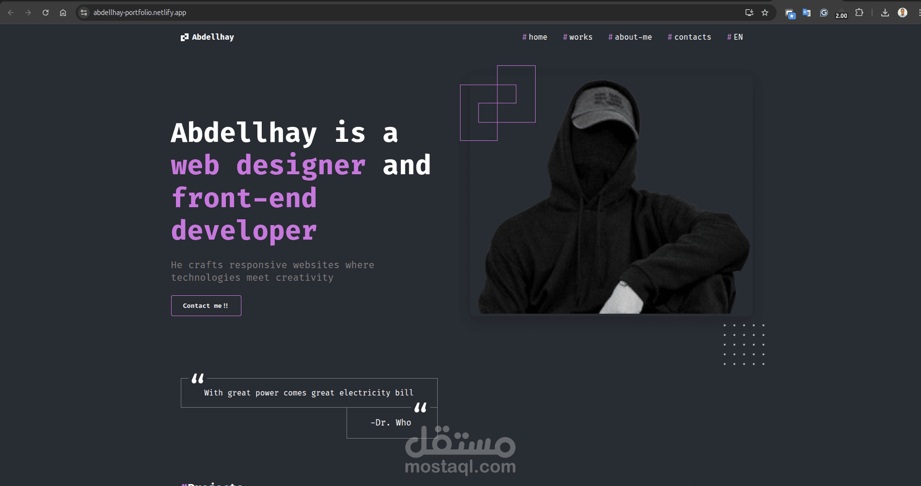 موقع عرض الأعمال (Portfolio Website) لعرض اعمالي باستخدام HTML و  JavaScript و Tailwind CSS