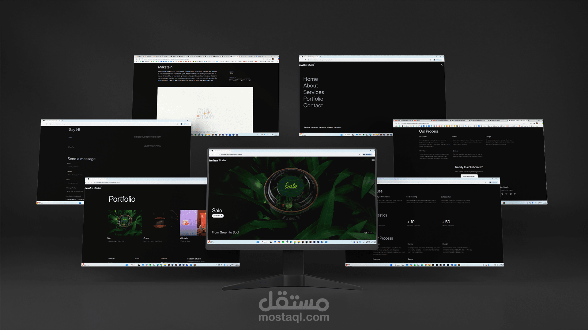 تطوير موقع لعرض مشاريع واستقبال استفسارات باستخدام React وNode.js (Express) و Tailwind css و mongoDB