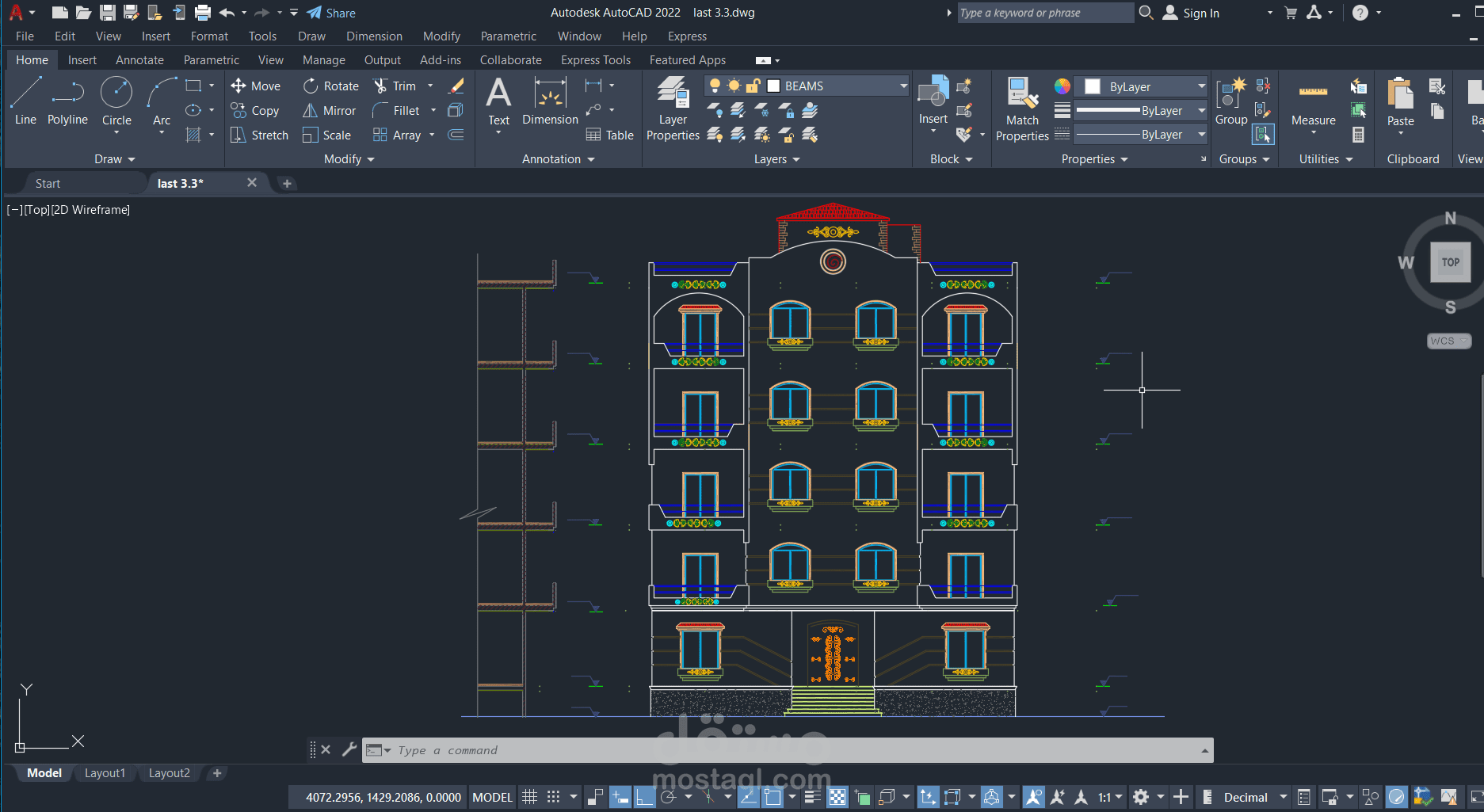العمل على Dxf لفيلا اربع ادوار